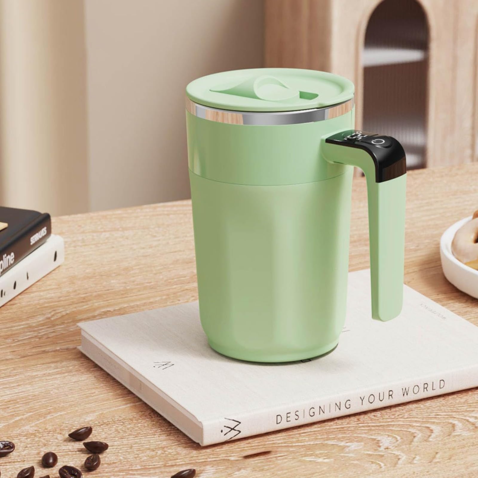 Self Stirring Coffee Mug, Magnetic Electric Stir Coffee Mug, Portable Mixing Mug, Automatic Stirring Coffee Cups For Coffee Milk Cocoa And Drinks, Durable Travel Thermos (Green)