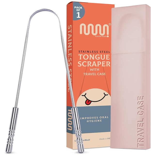 MasterMedi Tongue Scraper with Case Easy to Use Tongue Scraper for Adults Tongue Cleaner for Oral Care Hygiene