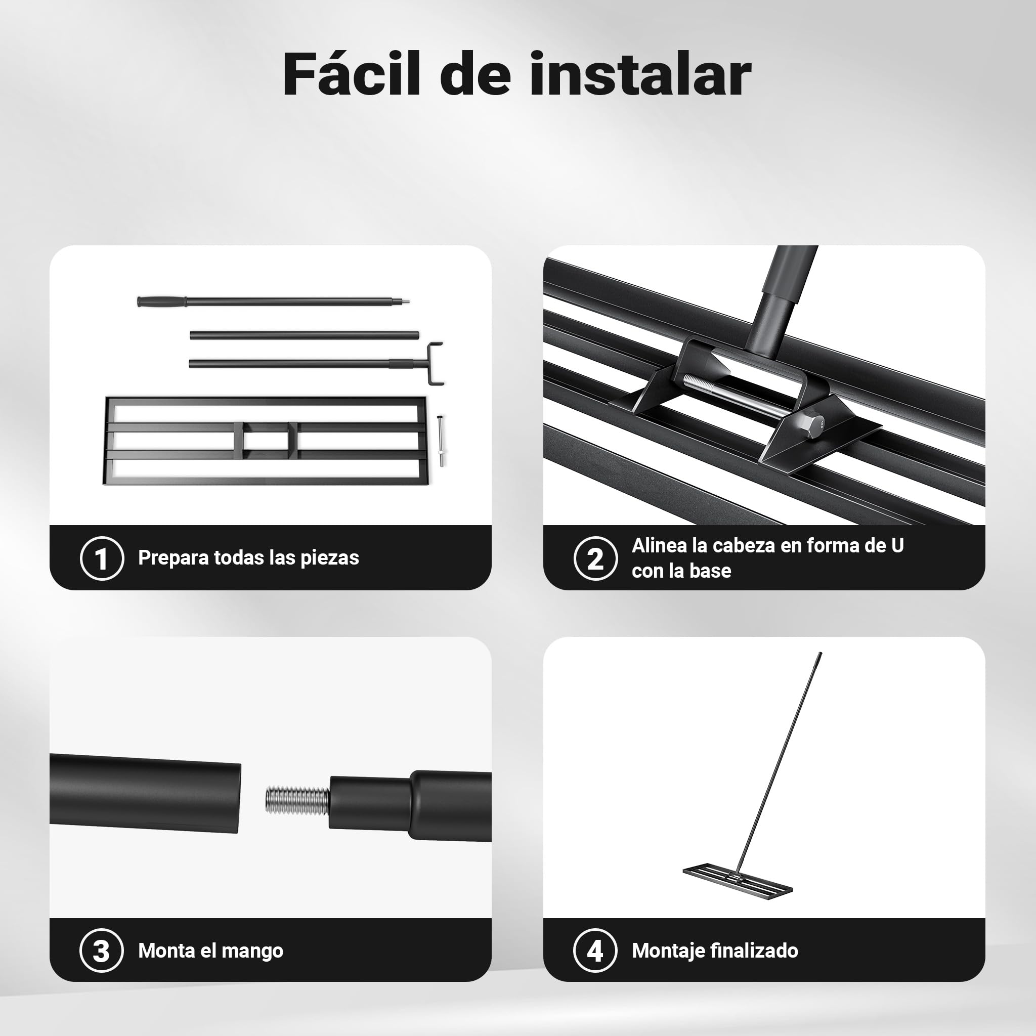 Wiltec Rasqueta niveladora de césped 121,9 x 25,4 cm con Mango de 2 m, rastrillo de césped para nivelar Suelos Irregulares, Herramienta de jardín niveladora para Alisar el césped
