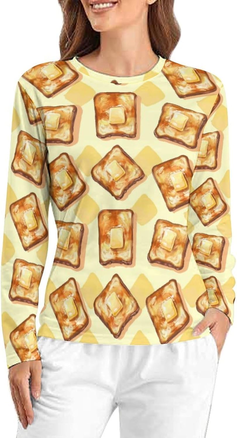 Golden Toasts Women's Pajama Top Sleepwear Pajamas Sleep T-Shirt Long Sleeve Shirt Crewneck Tee