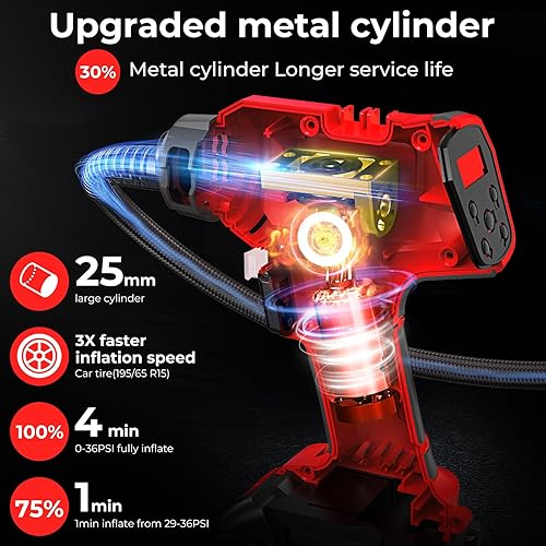 Miniatura 2 de Inflador de neumáticos de automóvil inalámbrico, compresor de aire portátil con batería recargable de 20 V, bomba de aire manual de 150 PSI con