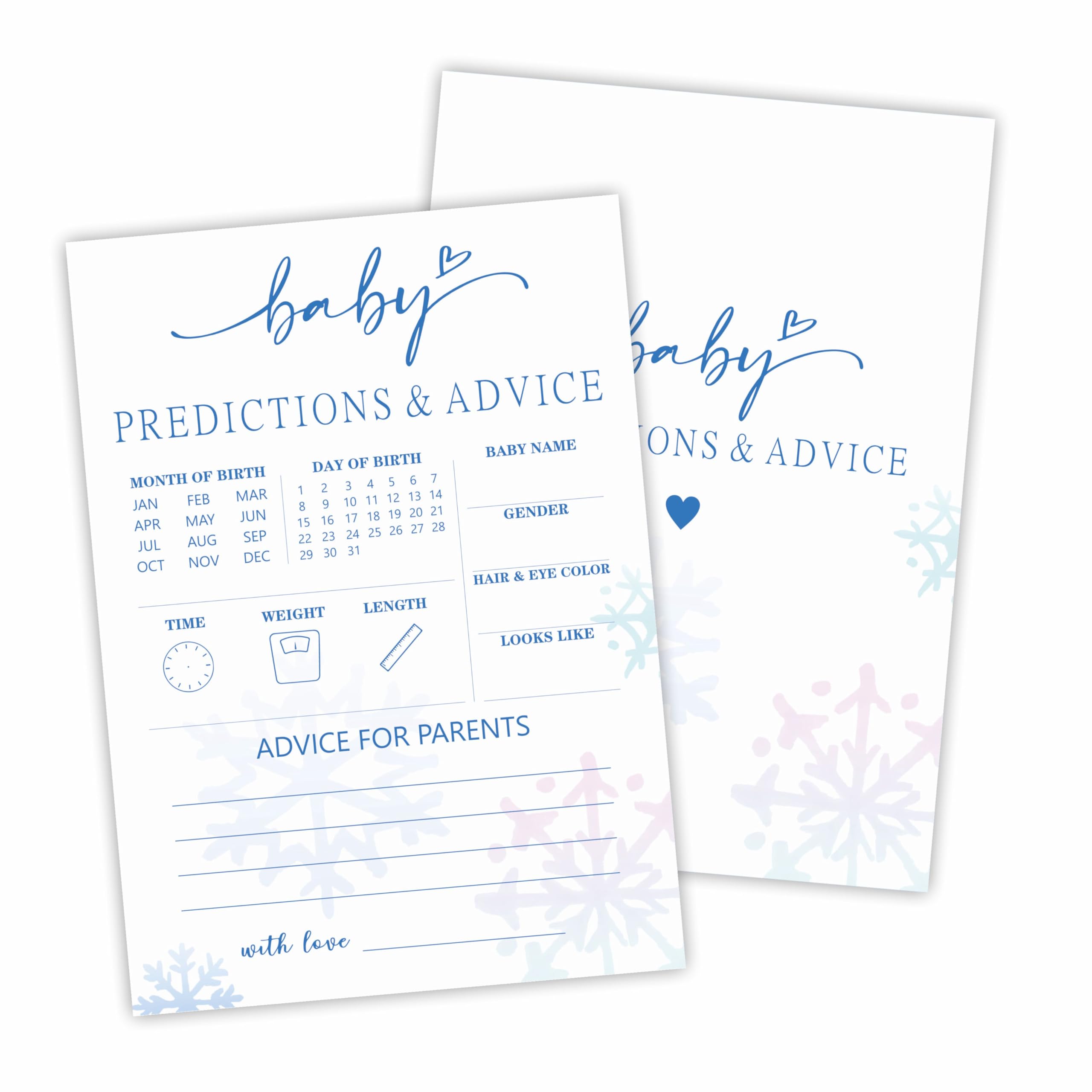 Baby Shower Game kit, 30 Winter Snowflakes Theme Fill in Predictions and Advice Game Cards, Advice Card for New Parents - Holiday Party Game, Gender Reveal Game, Party Favor & Decorations - A02