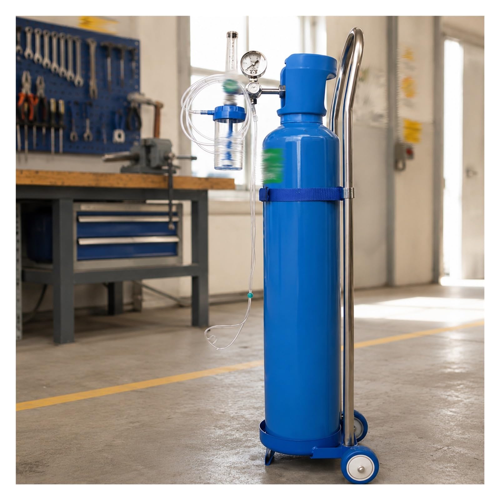 Mzzkfc One Color Stainless Steel Cylinder Tank Cart, Portable Rolling Cylinder Dolly For 10 15 20L Cylinders, Mobile Gas Cylinders Organizer Shelf For Home Hospital(3 1/10 Ft-95Cm)