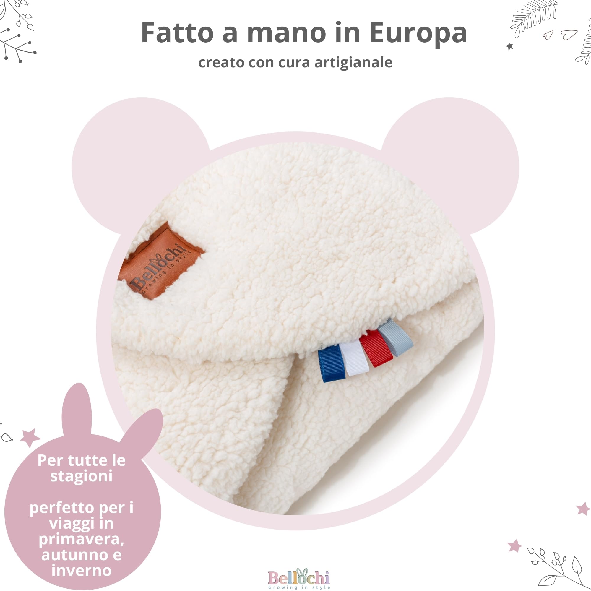 Bellochi Coperta per Ovetto e Passeggino, Bianca, 90 x 90 cm, per Seggiolino Auto, Morbida in Cotone Oeko-TEX, Invernale per Bambini