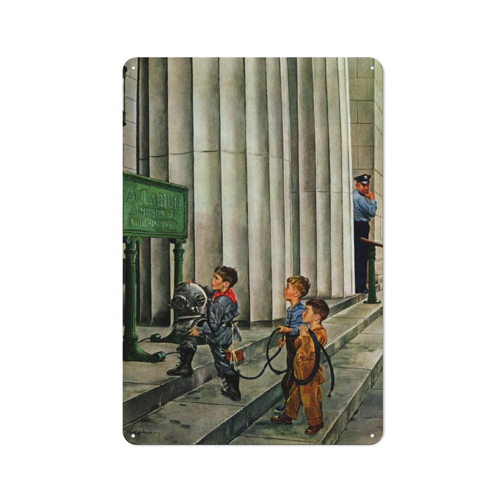 Junmoney On The Stairs Vintage Tin Sign With Design 30X20cm, Vintage Cafe Wall Decor For Coffee Bar, Kitchen, Bistro Or Tea Corner