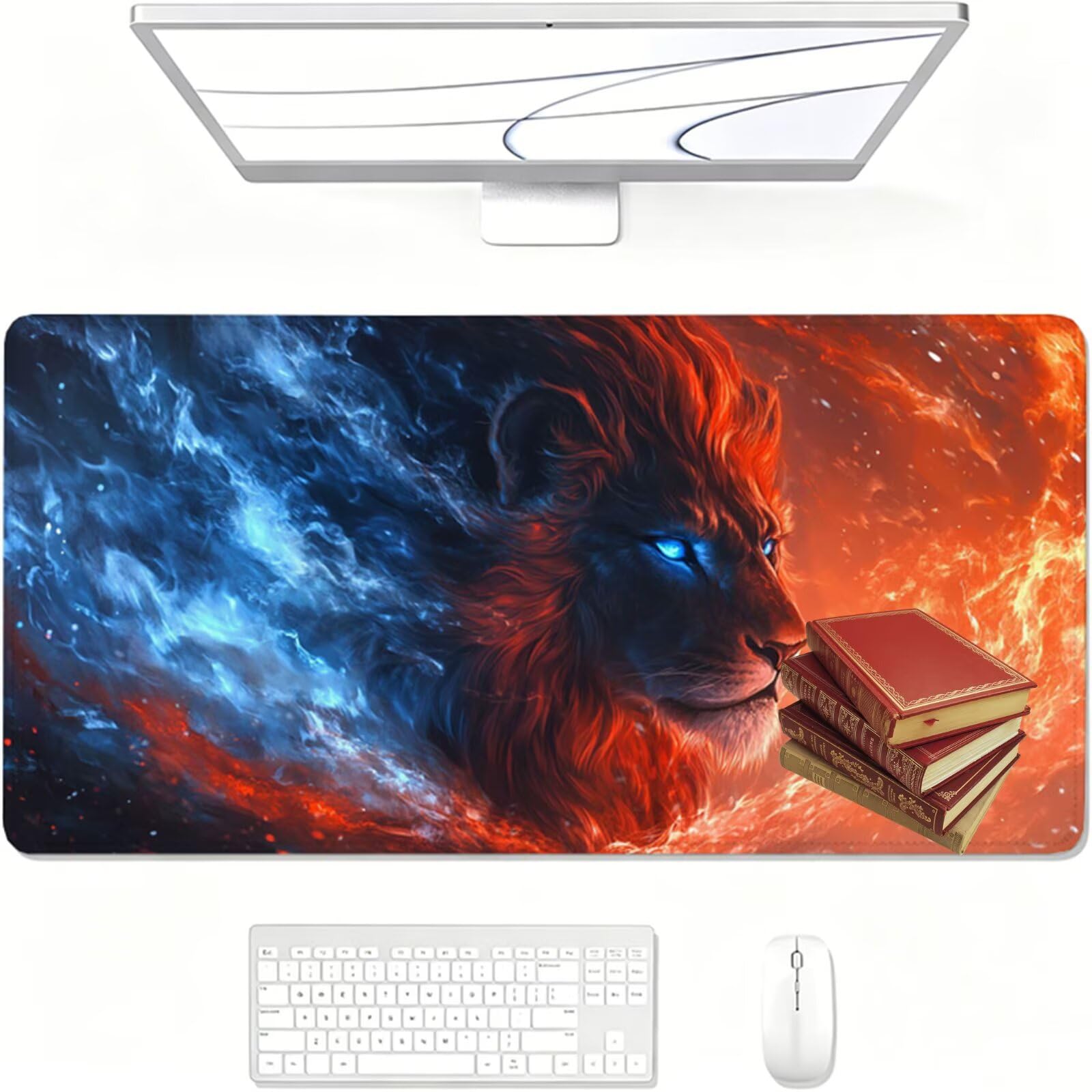 Tapis de Souris, 1200 x 600 x 3 MM Tapis de Souris Rouge, Grand Tapis Souris de Jeu avec Lion, Imperméable, Texturée Résistant à Usure Lavable, pour Gamer, la Maison et Le Bureau XF-406