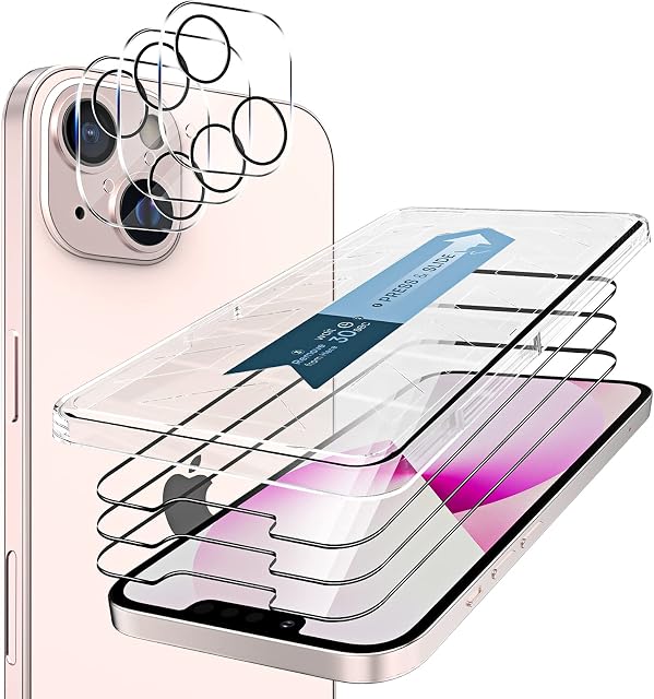 TOCOL 6 Pack Compatible with iPhone 13 6.1 Inches, 3 Pack Tempered Glass Screen Protector and 3 Pack Camera Lens Protector, [9H Hardness] [HD Clear] [Bubble Free] Alignment Frame Case Friendly