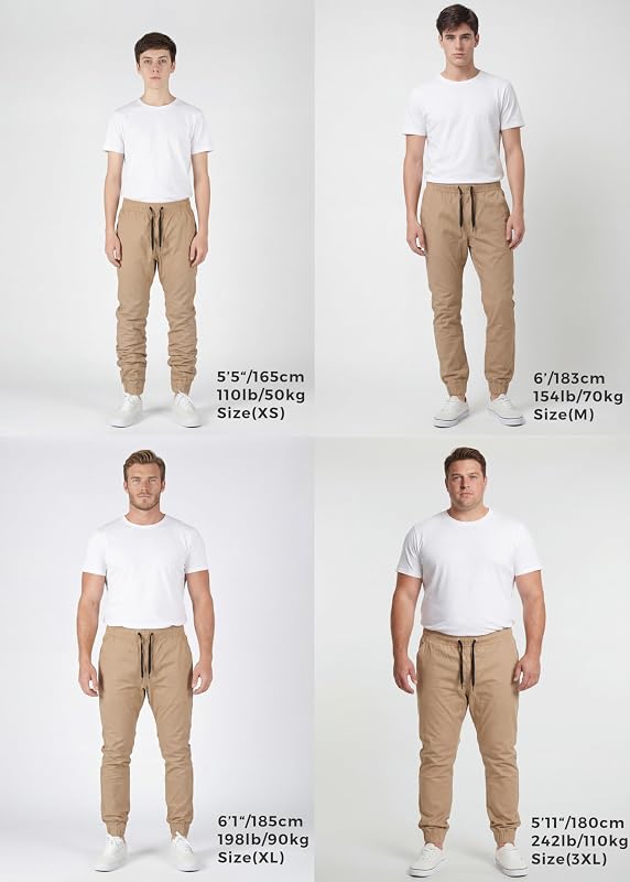 ITALYMORN Men's Stretch Chino Joggers, Slim Casual Pants - XL, Khaki image 6