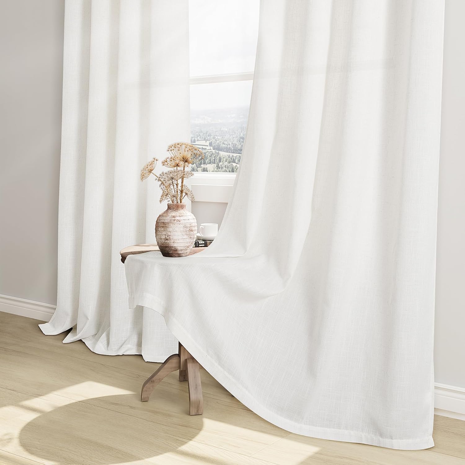 192 Inch Extra Long Linen Curtains for Ceiling to Floor Living Room Grommet Top Custom Curtain Light Filtering 2 Story Large Window Drapes for Dining Bedroom Loft 16 FT 1 Panel Beige White