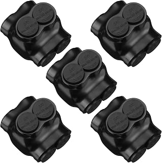 5 Pcs 2 Port Insulated Wire Connectors Aluminum Inline Splice Tap Connector Pre-Filled Oxide Inhibitor Dual Entry for Electrical Wires Application (3/0-6 Wire Range,Slotted or 7/32" Allen Hex)