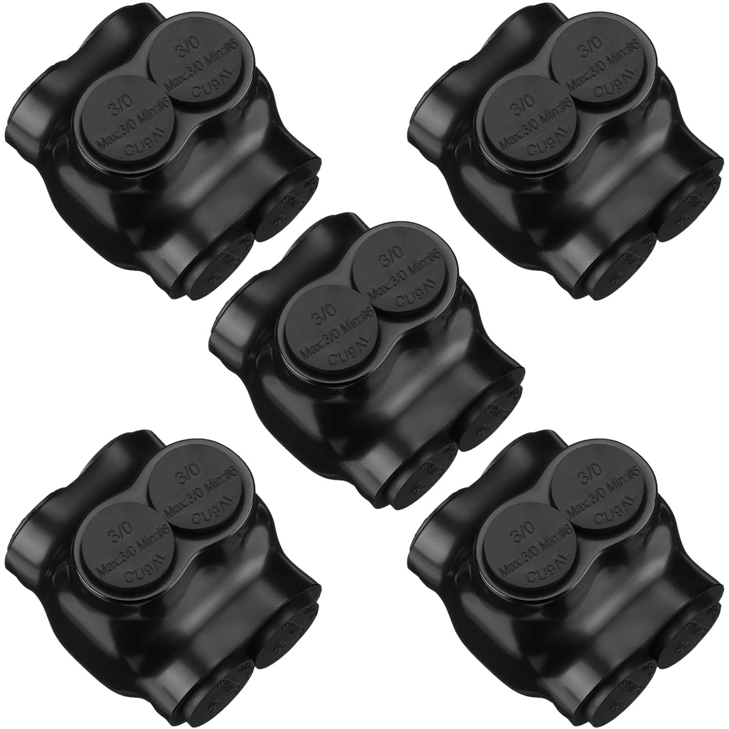 Copkim 5 Pcs 2 Port Insulated Wire Connectors Aluminum Inline Splice Tap Connector Pre-Filled Oxide Inhibitor Dual Entry for Electrical Wires Application (3/0-6 Wire Range,Slotted or 7/32" Allen Hex)
