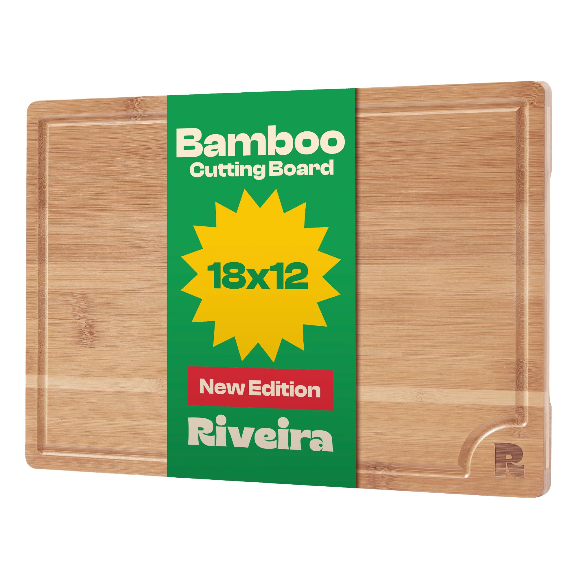 Riveira Brown Bamboo Wood Cutting Board – Gourmet Bamboo Grandeur: 18 x 12 Wooden Cutting Board – Wooden Cutting Boards For Kitchen Decorative –