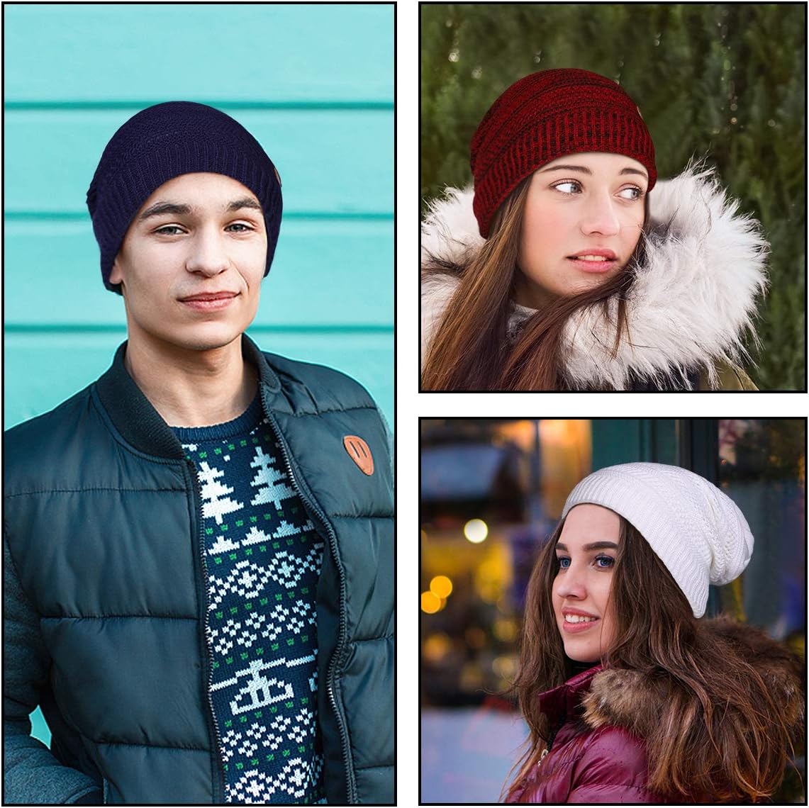 Beanie for Men Women Thick Warm Fluffy Lined Knit Winter Hat Slouch Chunky Stretch Plain Cuff Toboggan Cap - Image 7
