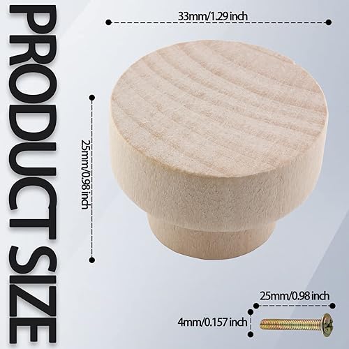 Miniatura 3 de Zorfeter 16 pomos de madera plana para cajones, pomos de madera natural sin terminar para gabinetes de muebles (diámetro 1.299 in, altura 0.984 in)