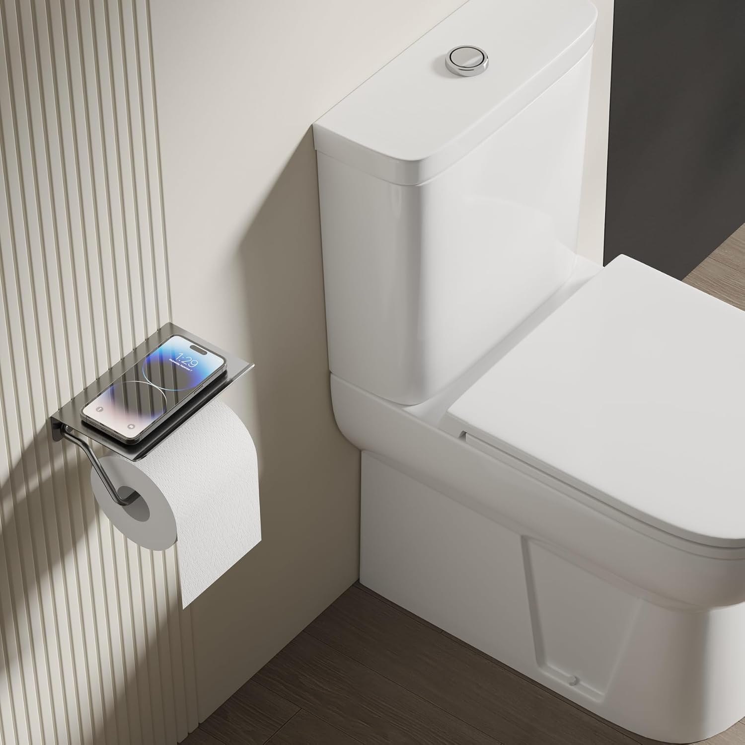 Toilet Paper Holder with 5.5'' Shelf, 304 Stainless Steel Screw Wall Mounted Toilet Tissue Roll Holder, Rustproof & Multifunctional Bathroom Storage Dispenser