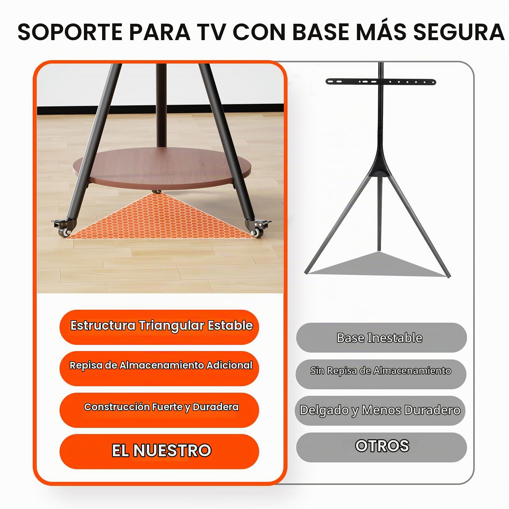 UNUNHO Soporte TV con Ruedas para 40-75 Pulgadas, VESA 600x400 mm Negro | Soporte TV Pie Suelo Trípode con Estante para Pantalla LED/LCD, Hasta 50kg, Altura Ajustable 155-175 cm, Gestion de Cables