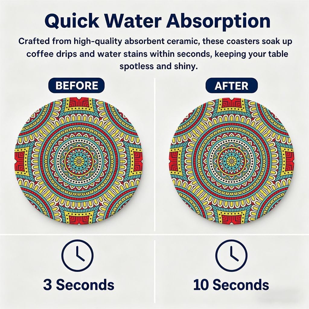 Symmetrical Sunburst Coasters for Colorful Party Supplies, Saturated Geometric Mandala Drink Mats, 6 Pack Home Bar Accessories image 3