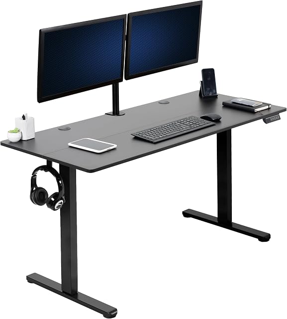 VIVO Electric 55 x 24 in Standing Desk, Memory Height Adjustment, Black Top Black Frame, DESK-E155TB