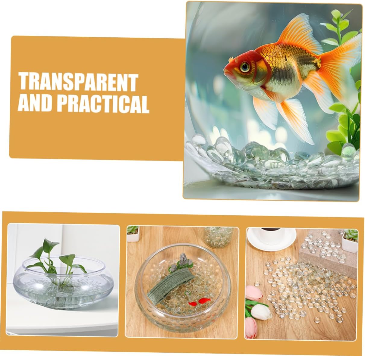 200pcs Clear Flat Glass Beads for Fish Tanks and Garden Decor Polished Decorative Bowl Fillers Aquarium Pebbles for Crafts Vases and Home Decoration