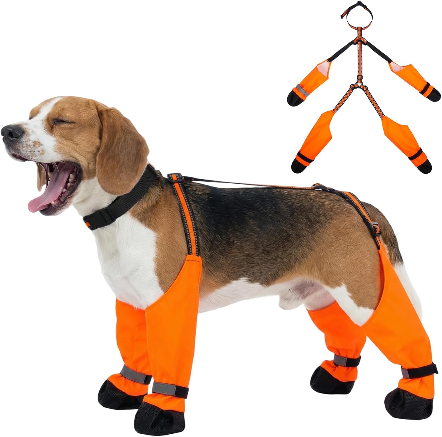 Dog Suspender Boots Reflective & Waterproof – Winter Dog Shoes for Walking, Hiking & Running, Adjustable, Non-Slip, Stay-On Pet Booties Paw Protectors for Medium Dogs, Black, Size XL