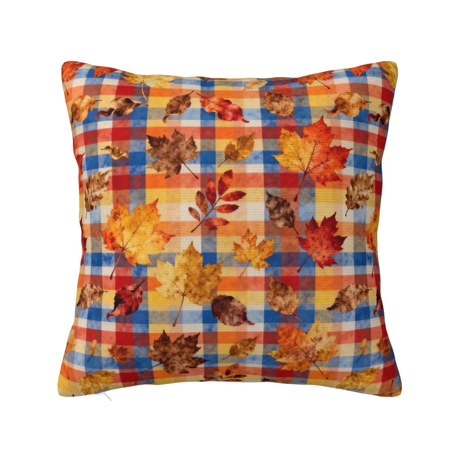 Autumn Plaid with Leaves Pillowcase 24"x24"