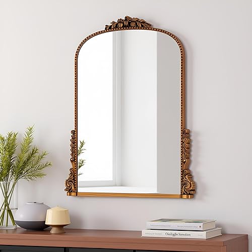 Miniatura 8 de SHYFOY Espejo de pared antiguo, espejo de arco barroco blanco para decoración de pared, espejo decorativo de 31.5 x 23.6 pulgadas, elegancia