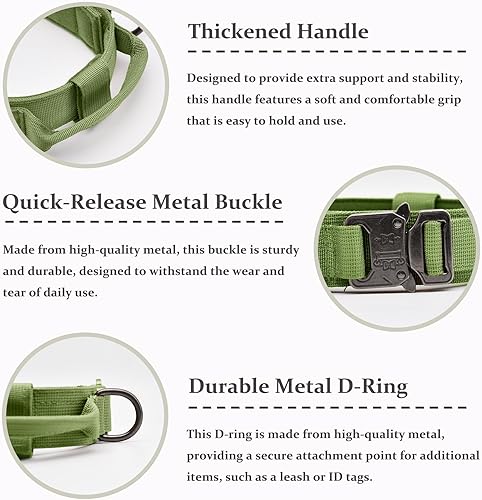 Miniatura 10 de Collar táctico para perro, collar ajustable de nailon para entrenamiento militar con mango de control y hebilla metálica de liberación rápida pesada