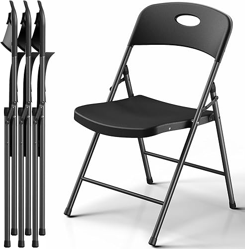 Silla plegable de plástico, paquete de 4, sillas plegables de metal resistente para exteriores e interiores, portátil, capacidad de 350 libras,