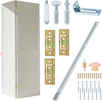 Bifold Closet Door Hardware with 148 "Track, Bracket, Pivot & Guide Wheels | Lashow Complete Closet Door Hardware with 48 Inch Bifold Door Tracks for 2 Doors