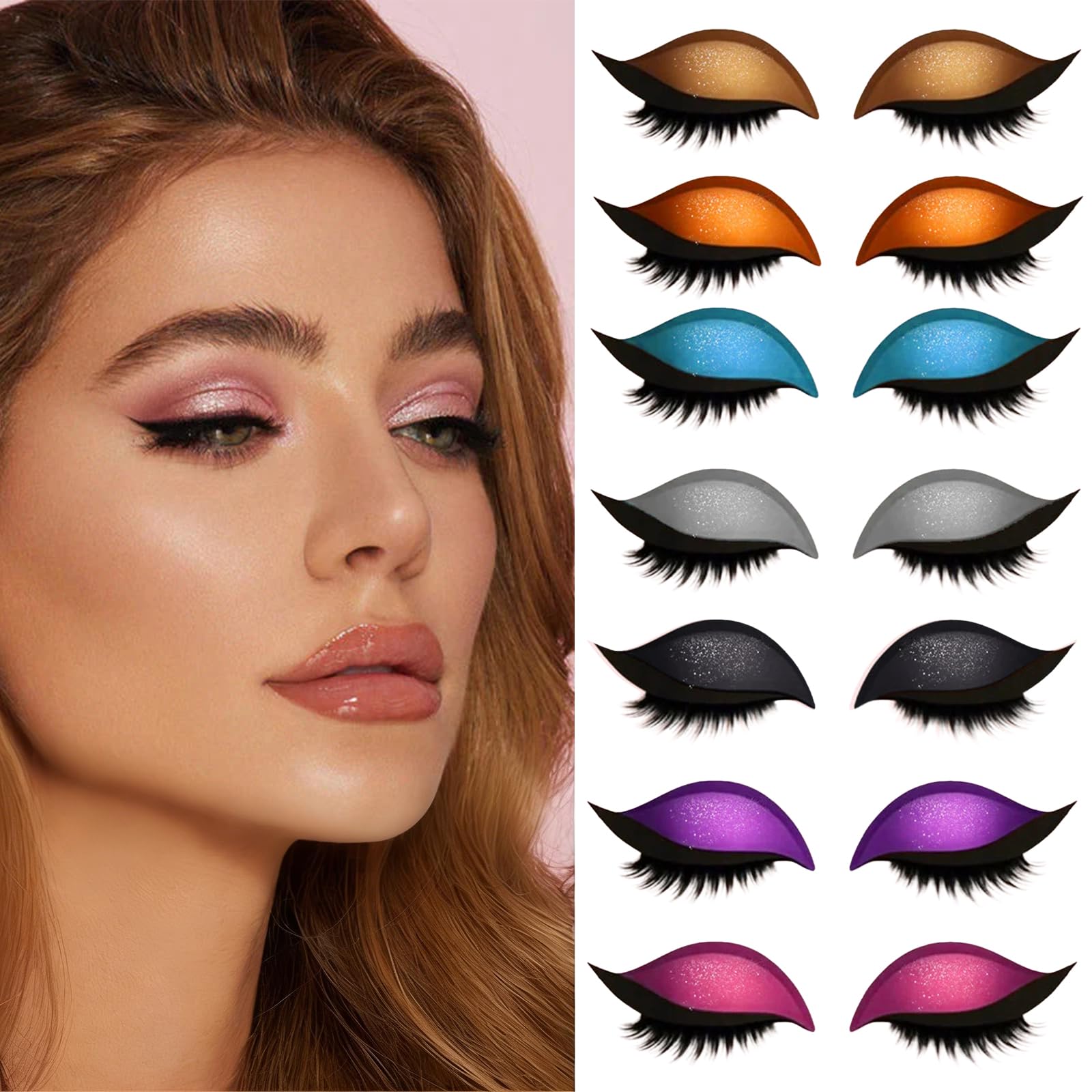 7 par Lazy Eye Shadow Eyelash Patch, 2 w 1, naklejki do cieni do powiek, brokatowe cienie do powiek, eyeliner, samoprzylepne, 7 kolorów, na wesele, imprezę, na co dzień, na karnawał i do