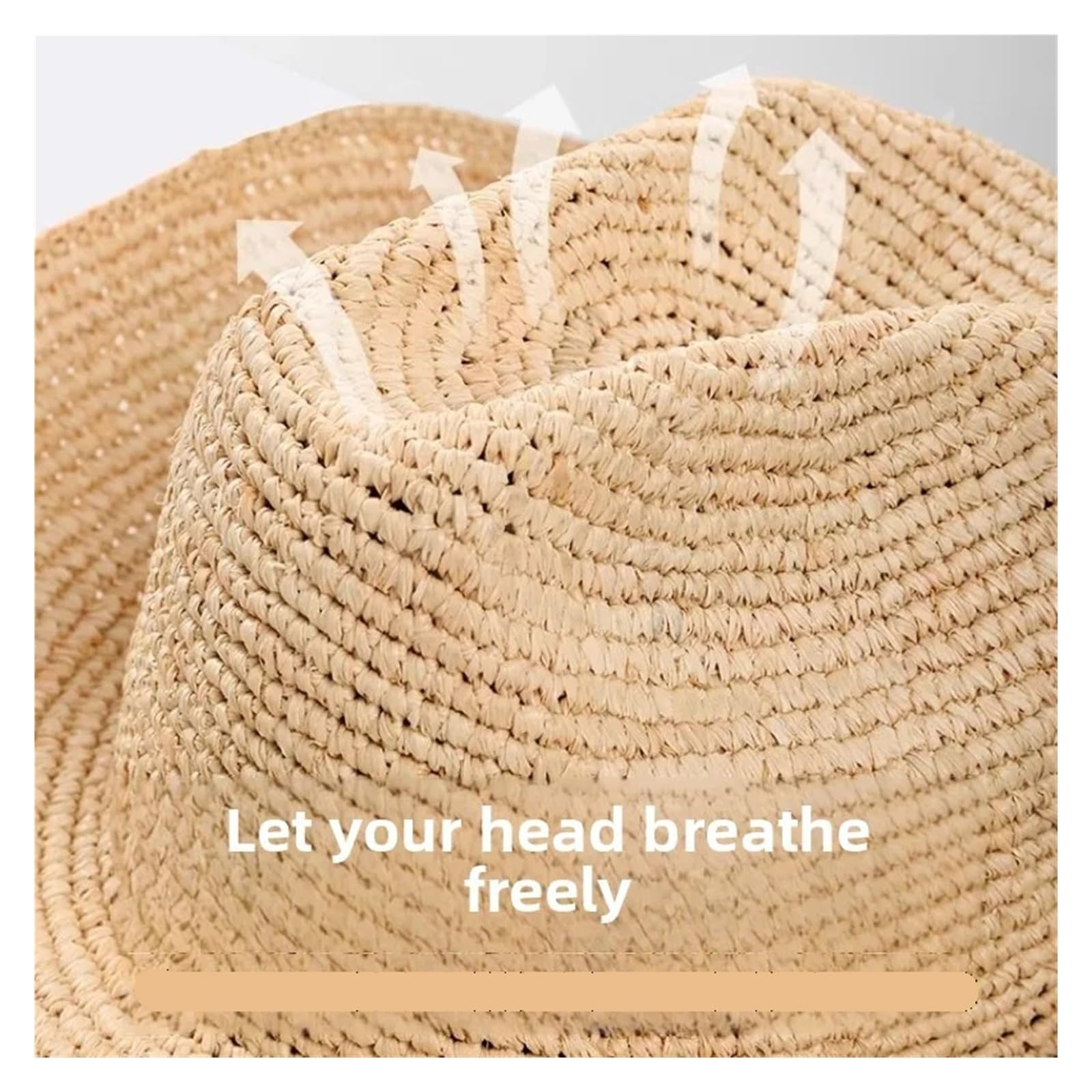 Sombrero de playa ajustable de paja de rafia de ganchillo hecho a mano