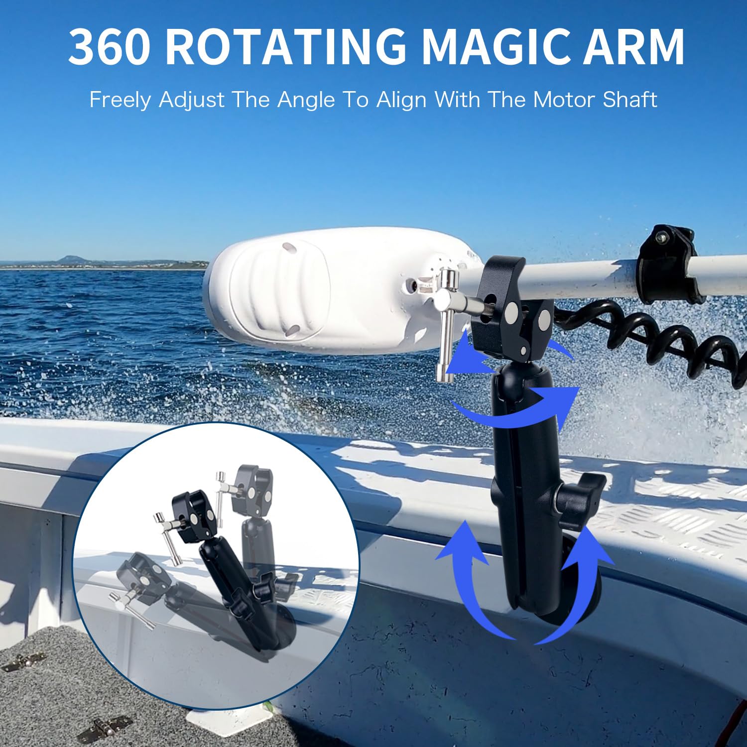 Trolling Motor Mount Stabilizer Support for Minn kota Terrova/Riptide Terrova/Ulterra/PowerDrive, Tough-Claw Boat Trolling Motor Shaft Reduces Bounce, 360° Adjustable, Fits to 0.6