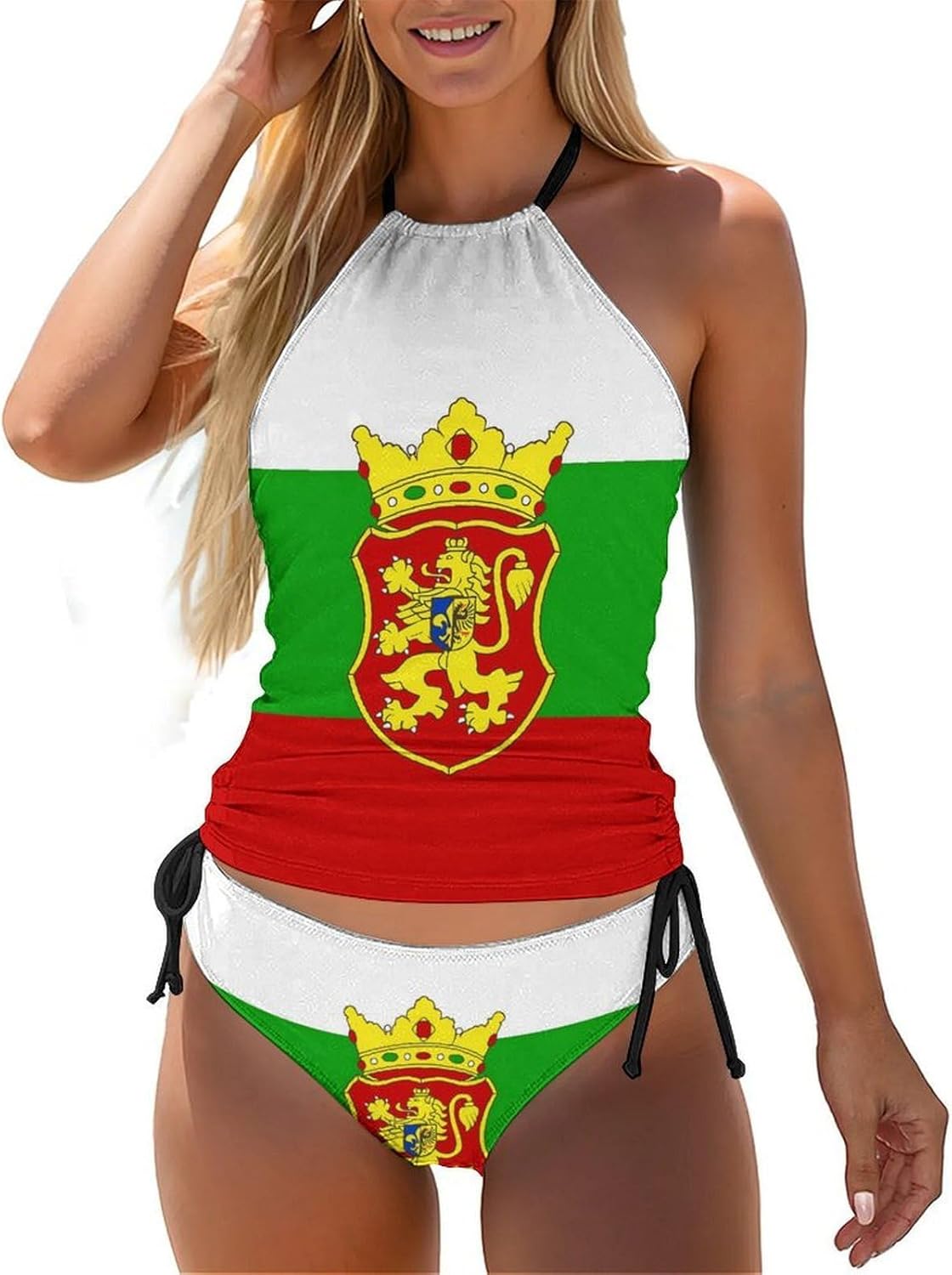 Flag of Bulgarian Women's Tankini Swimsuit Two Piece Tummy Control Bathing Suits Tie String Swimwear