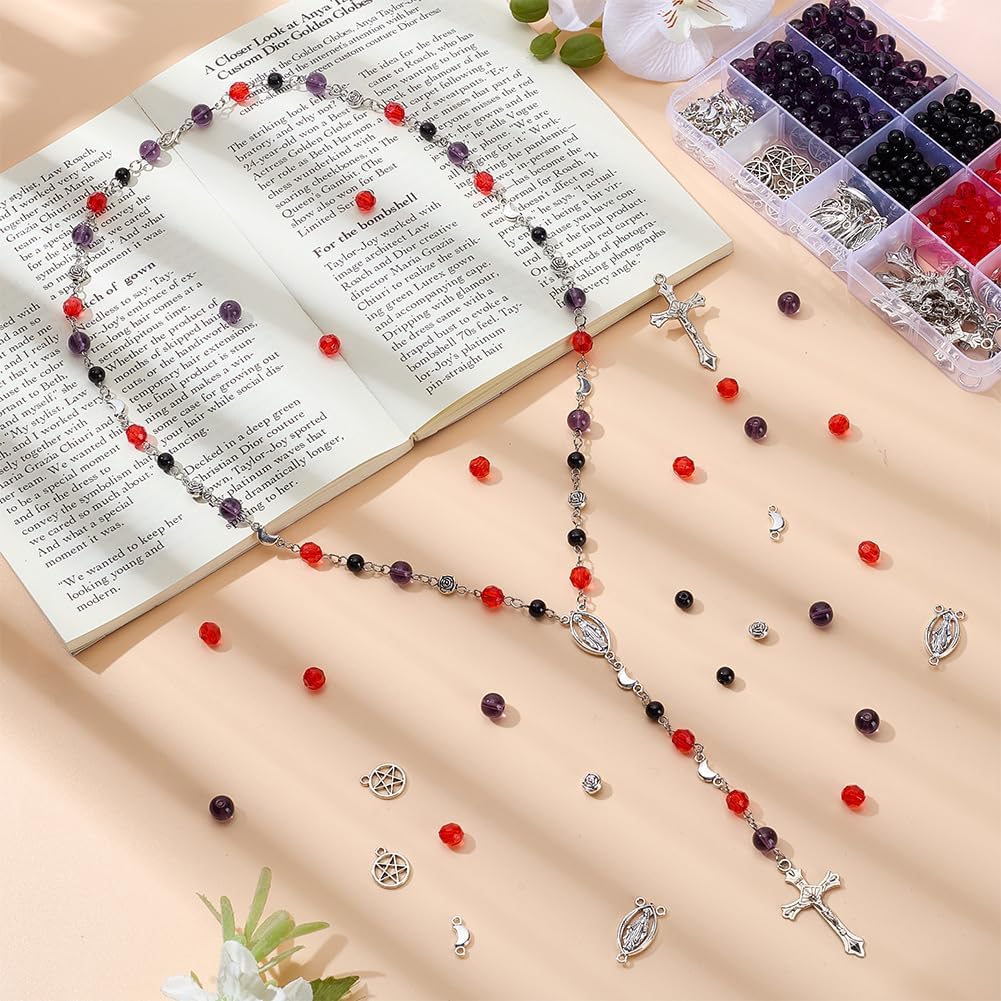 PLIGREAT 6 Sets Beads Necklace Making Kit, DIY Rosary Necklace Making Kit Star Moon Pendant for DIY Bracelet Necklace Jewelry Making