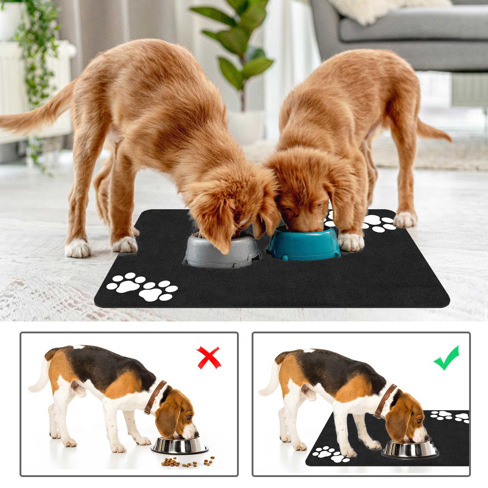 Napfunterlage Hund 60x40 Cm – Kieselgur, Wasserabweisend, Rutschfest, Pfotenmuster