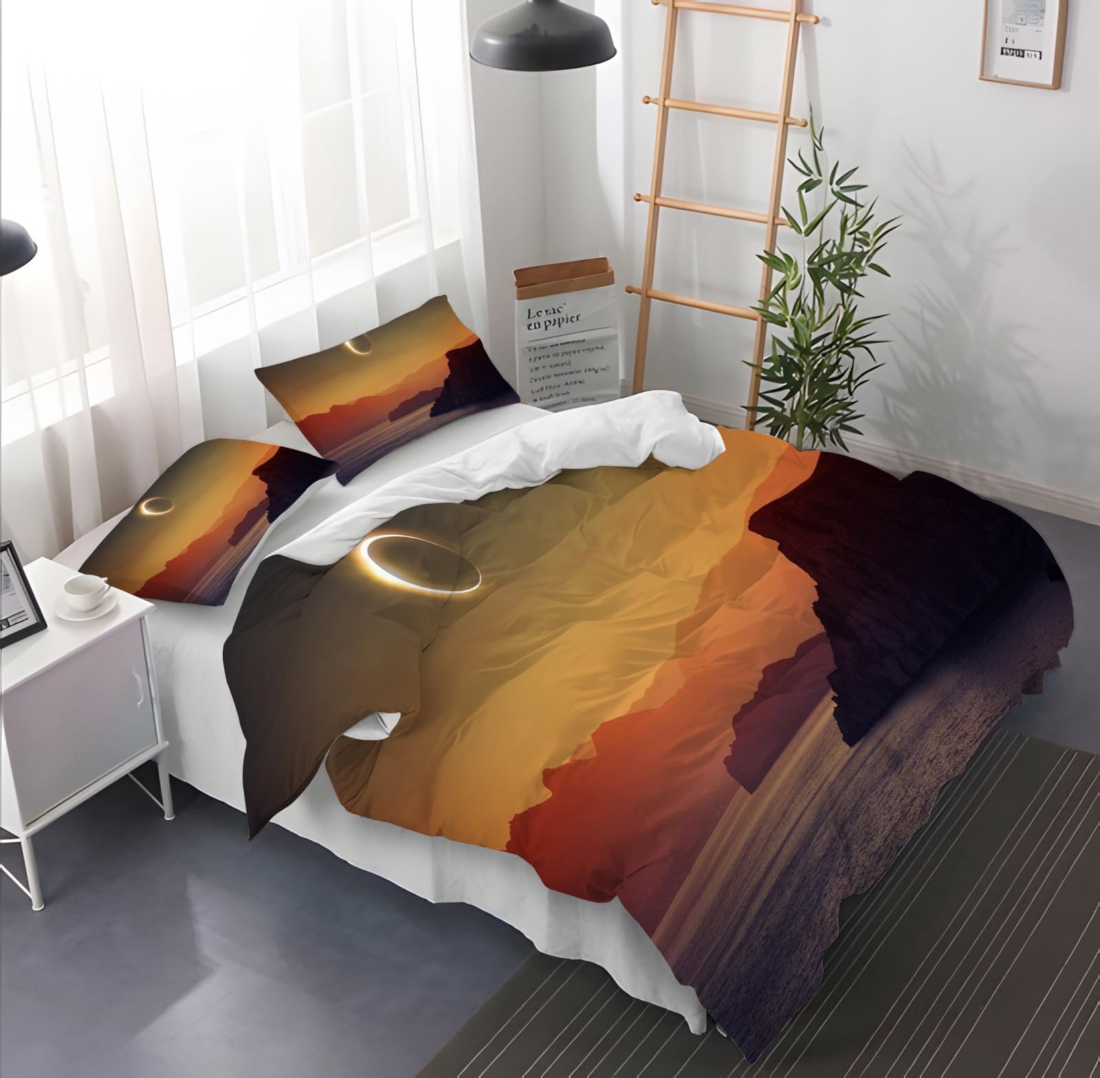 Copripiumino 200X200 Dusk Mountain Parure Copripiumino Matrimoniale Stampa Copripiumino Una Piazza E Mezza Ragazza,In Microfibra, Con 2 Federa(50X75Cm)