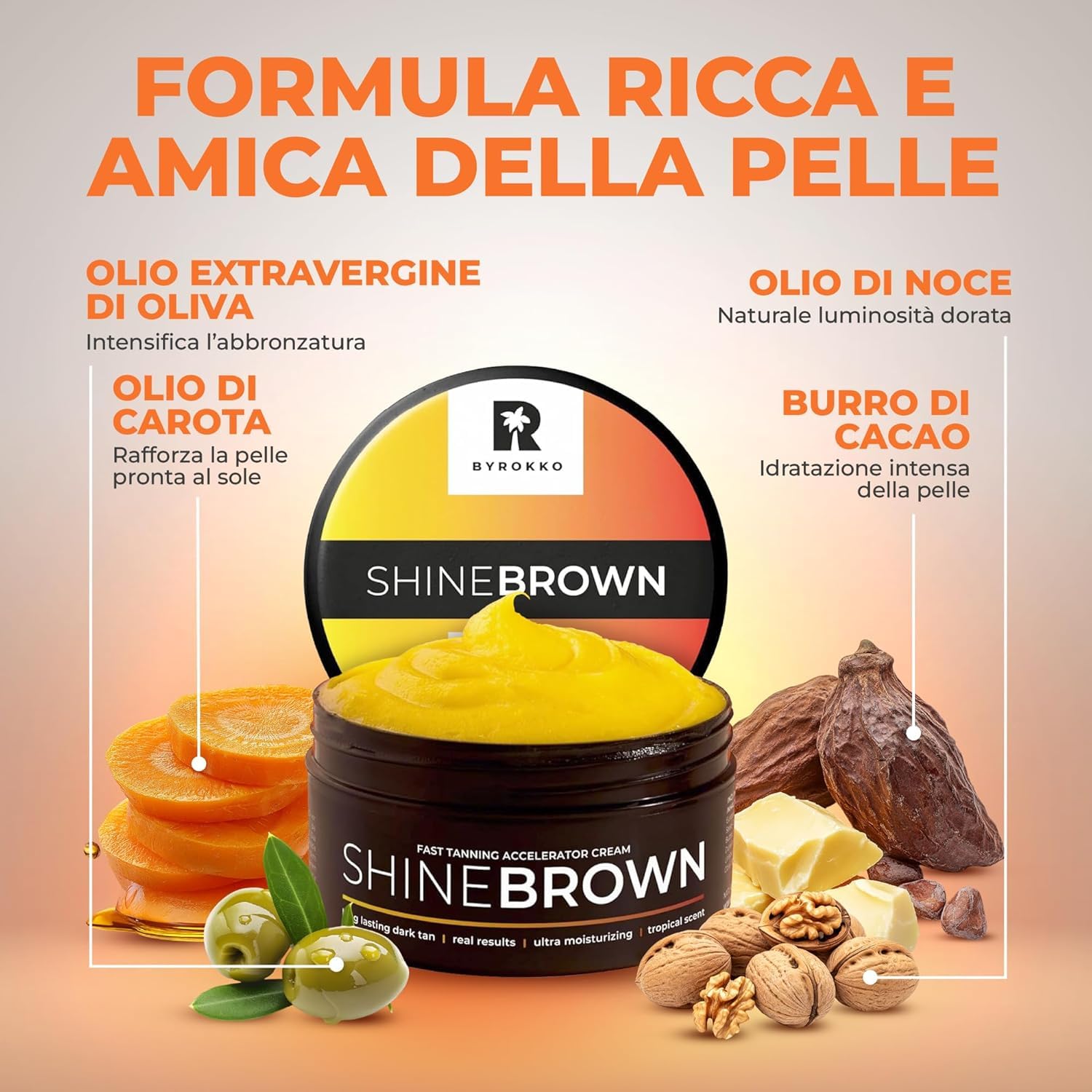 BYROKKO Duo Estivo – ShineBrown Crema Abbronzante 210ml + ShineBrown Tanning Oil 150ml | Bundle per Abbronzatura Intensa e Naturale