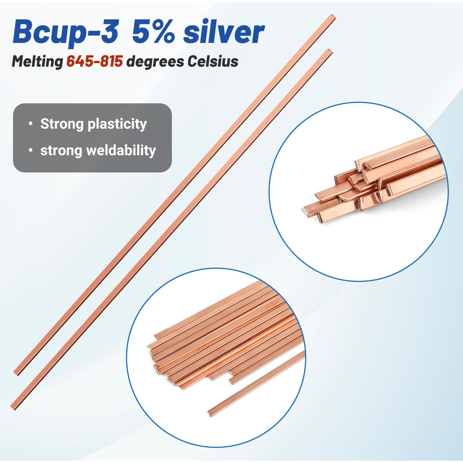 20 varillas de soldadura de plata al 5 %, varillas de soldadura BCuP-3, aleaciones de fósforo de cobre, varillas de soldadura de 0.04 x 1/8 x 10 pulgadas