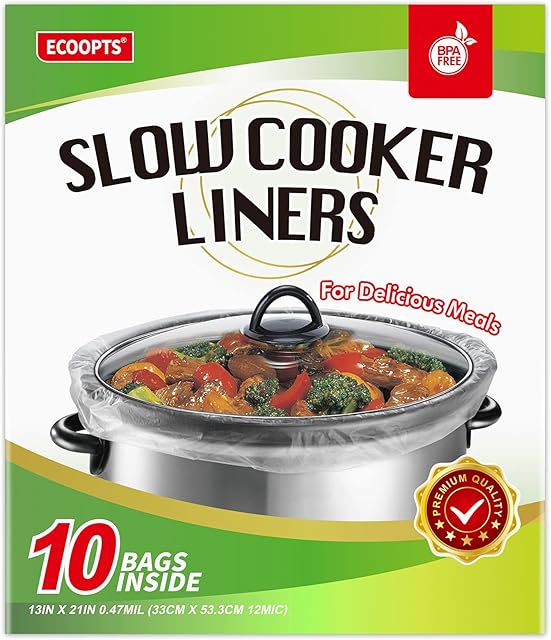 10 Count Slow Cooker Liners by ECOOPTS | Large Cooking Bags Fit 3-8.5 Quarts (10 Bags)