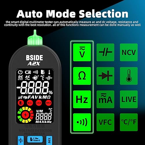 Miniatura 2 de BSIDE Multímetro digital recargable Probador de amplificador eléctrico LCD de color 6000 cuentas Voltímetro inteligente automático VFC Diodo de