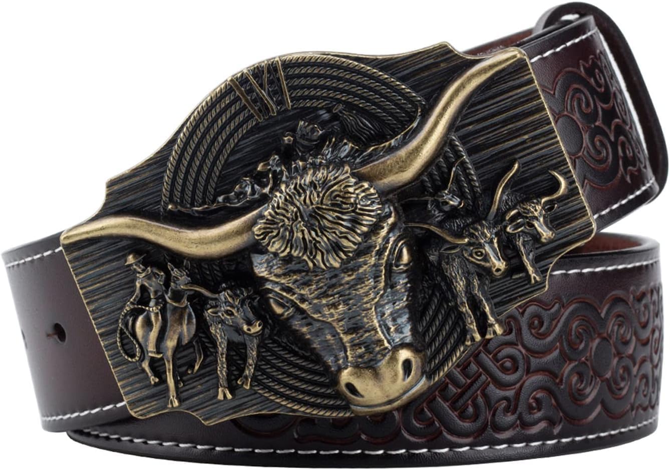 Ceinture pour homme cow-boy western vintage longhorn khaki 95cm