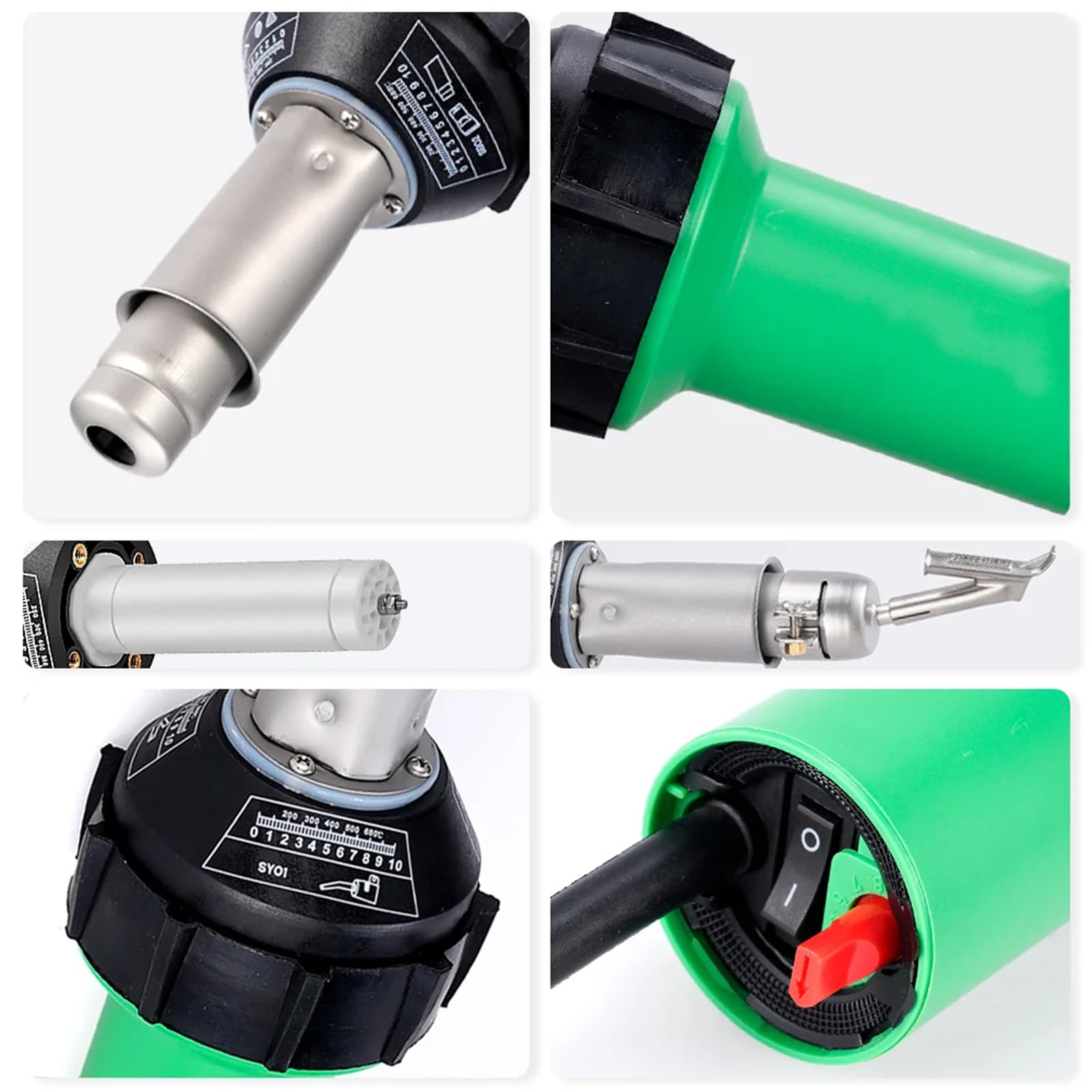 Générique Pistolet à souder Plastique 1600 W, Torche à air Chaud 30-700 °C, 230 l/Min, kit de soudage avec 4 Pointes, Noyau Chauffant, Tige à Rouleau.