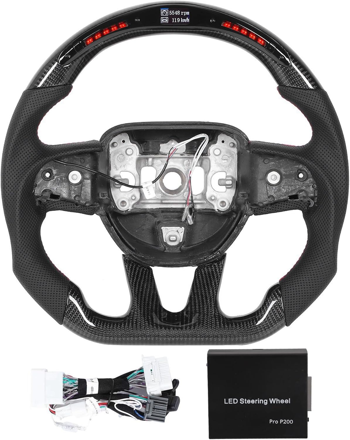 Acouto Steering Wheel for Dodge, Carbon Fiber LED Shift Lights Display Racing Steering Wheel for Dodge Challenger 2015-2020 for Dodge Charger 2015-2020 for Dodge Durango 2015-2020