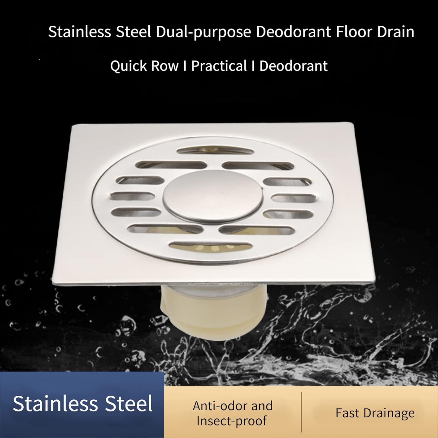 Shower Drain Floor Drain Shower Waste Drain Square Shower Sink Bathroom Accessory Stainless Steel Shower Floor Drain-B (Color : B) (A)