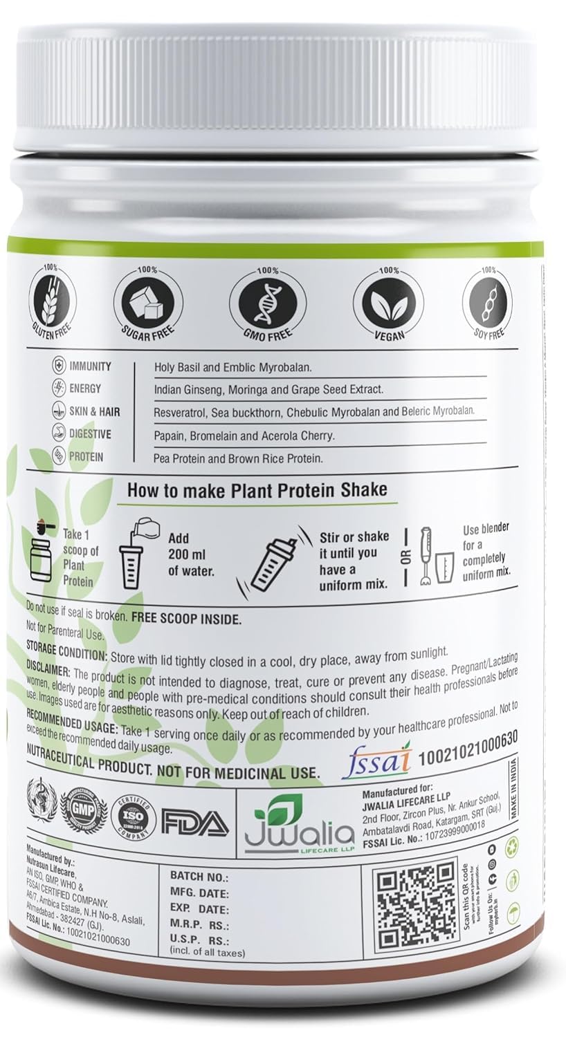 MYHERB Plant Protein Powder | Pea And Brown Rice Protein Powder | Vegan High Protein Powder | 27 gm Protien,21 Vital,6 gm BCCAs |Sugar Free|For Men,Women Alphonso Mango Flvour- 500 Gm — Amazon image 6