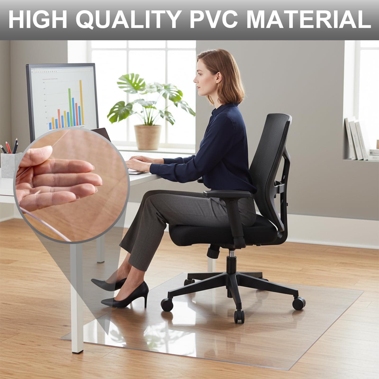 Tappetino per Sedia da Ufficio per Pavimenti Duri, PVC Trasparente, Resistente Protezione per Pavimento per Casa o Ufficio, Facile da Pulire, Impermeabile, per Scrivania e Sedia (80 * 120 cm)