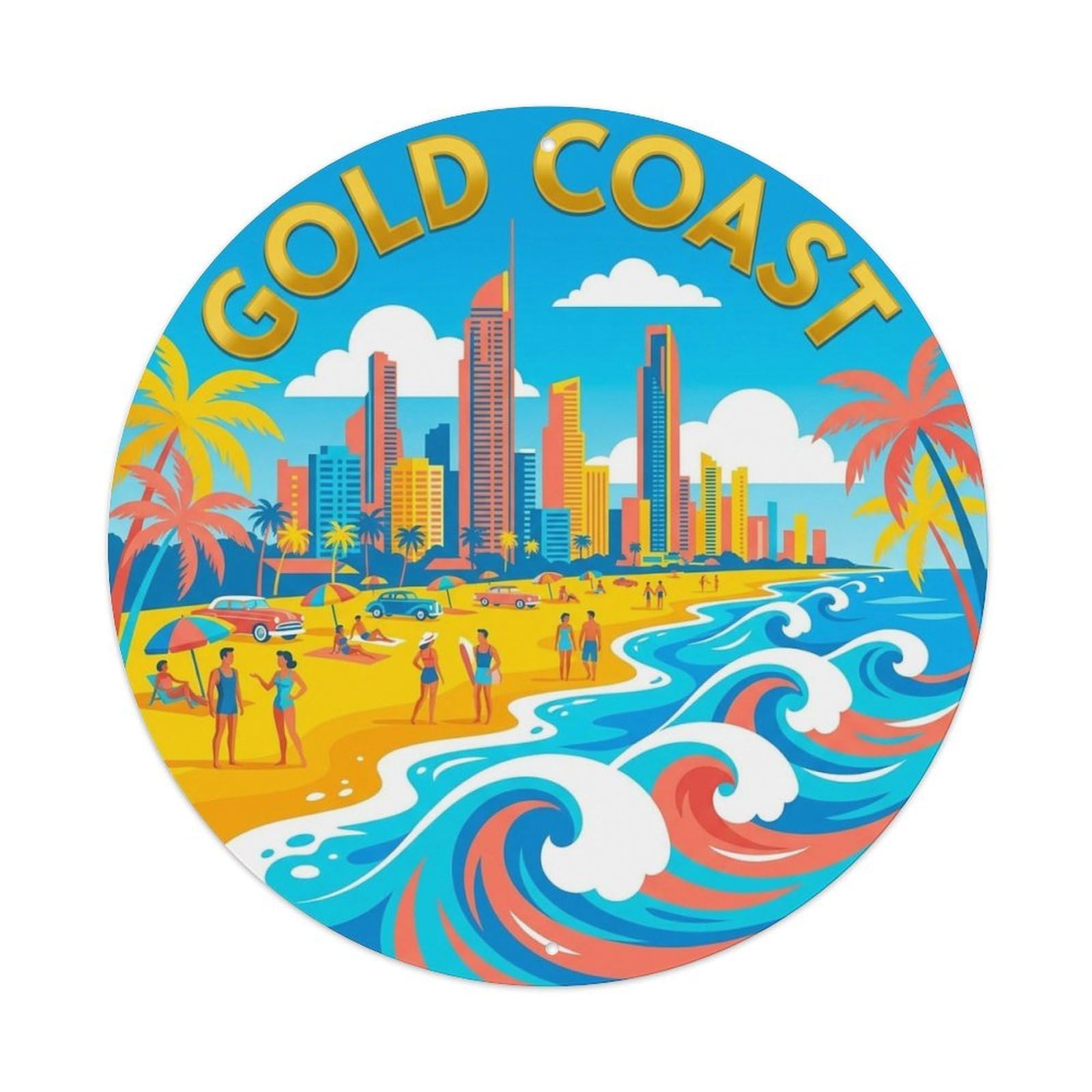 Gold Coast Australia Vintage Coastal Travel Landmark Metal Tin Sign