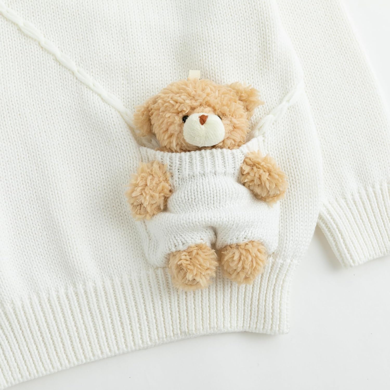 Simplee kids Baby Girl Knit Sweater with Bear in The Pocket Toddler Pullover Sweater Cute Fall Winter Clothes - Image 6