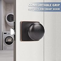 Vista 2 de Mengico Perillas de puerta, 1 paquete de pomos de puerta de paso de bronce aceitado, placa frontal cuadrada, manija para puertas francesas, pasillo