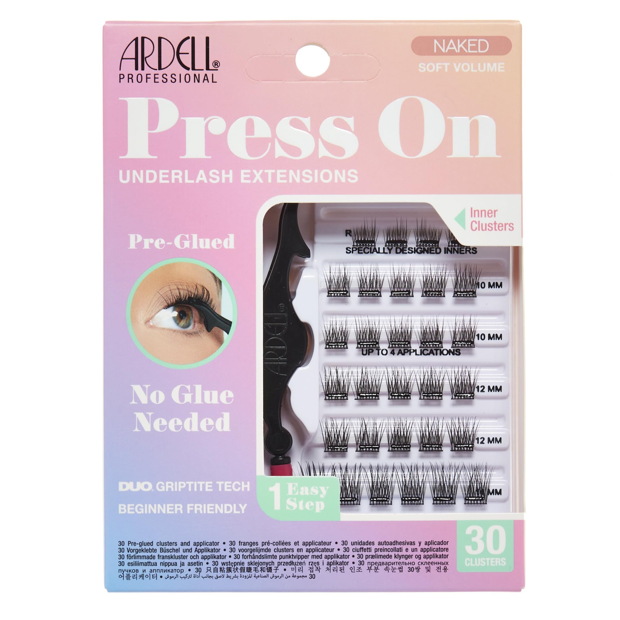 Ardell Naked Press On Lashes Pre-Glued Eyelash Clusters Extensions - Self Adhesive Eyelashes, Soft Volume, No Glue Needed Lash Clusters